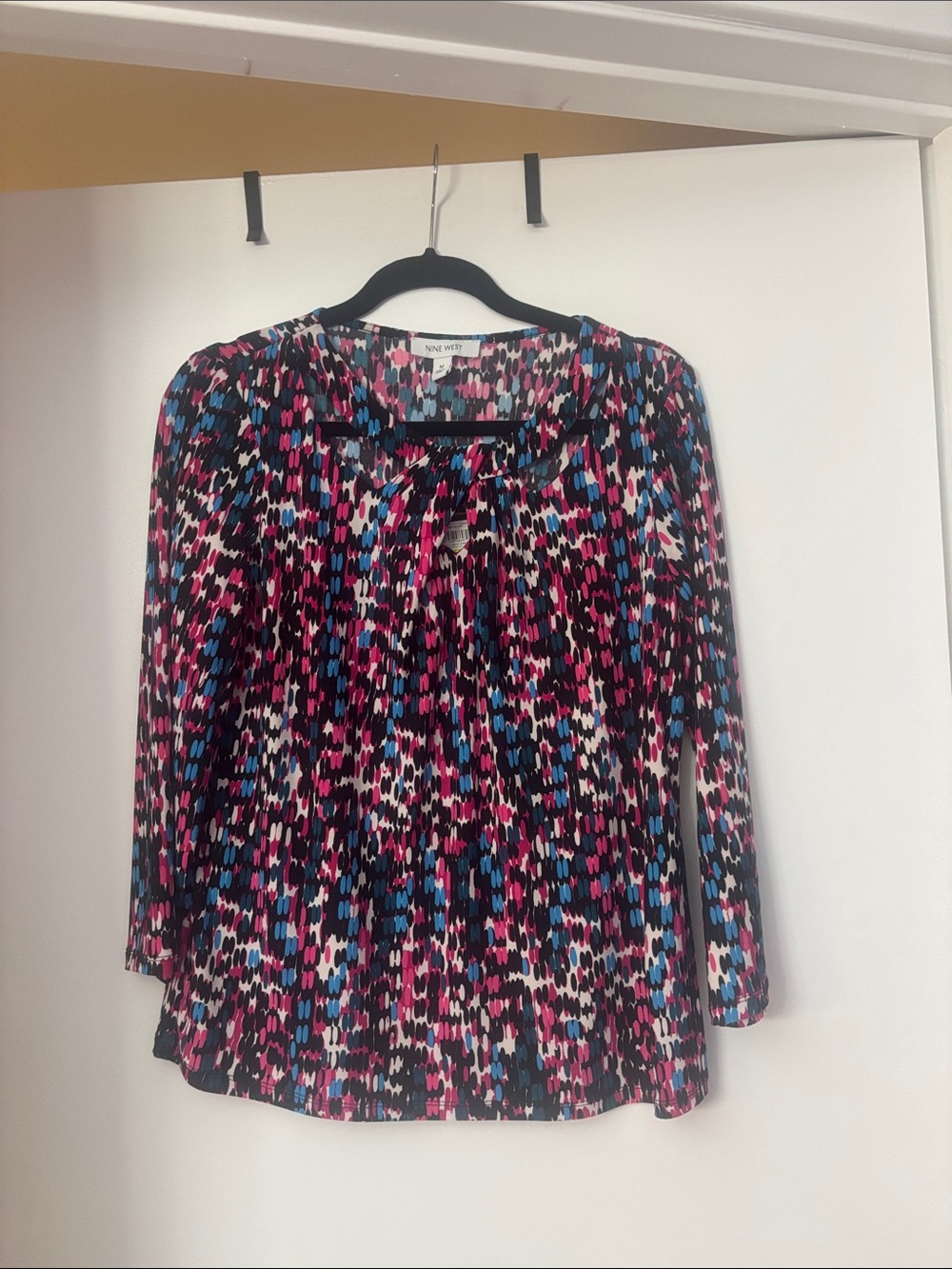 Nine West Pink, Blue & Black Abstract Print Long-Sleeve Blouse